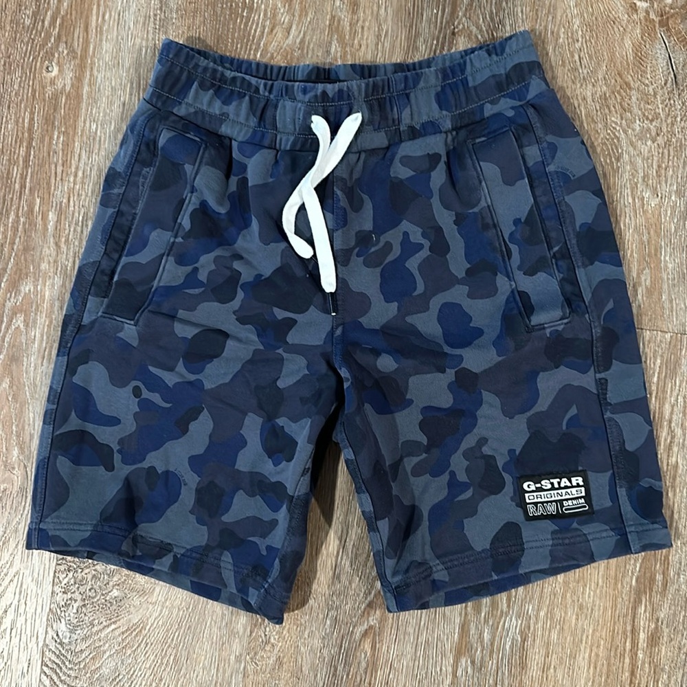 G-Star Originals Raw Denim Camouflage Camo Athletic Shorts Blue Navy Men S